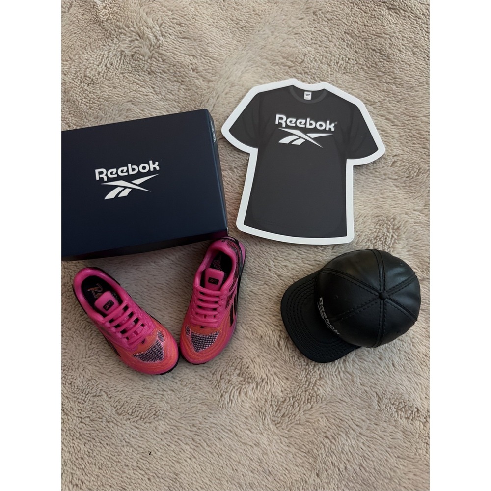 Reebok Pink Sneakers Black Hat &Shirt Sticker Zuru Sneakers Mini Bands